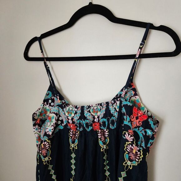 Xhilaration Maxi Dress Spaghetti Strap Navy Blue Printed V-Neck Casual Vacation - Picture 7 of 11
